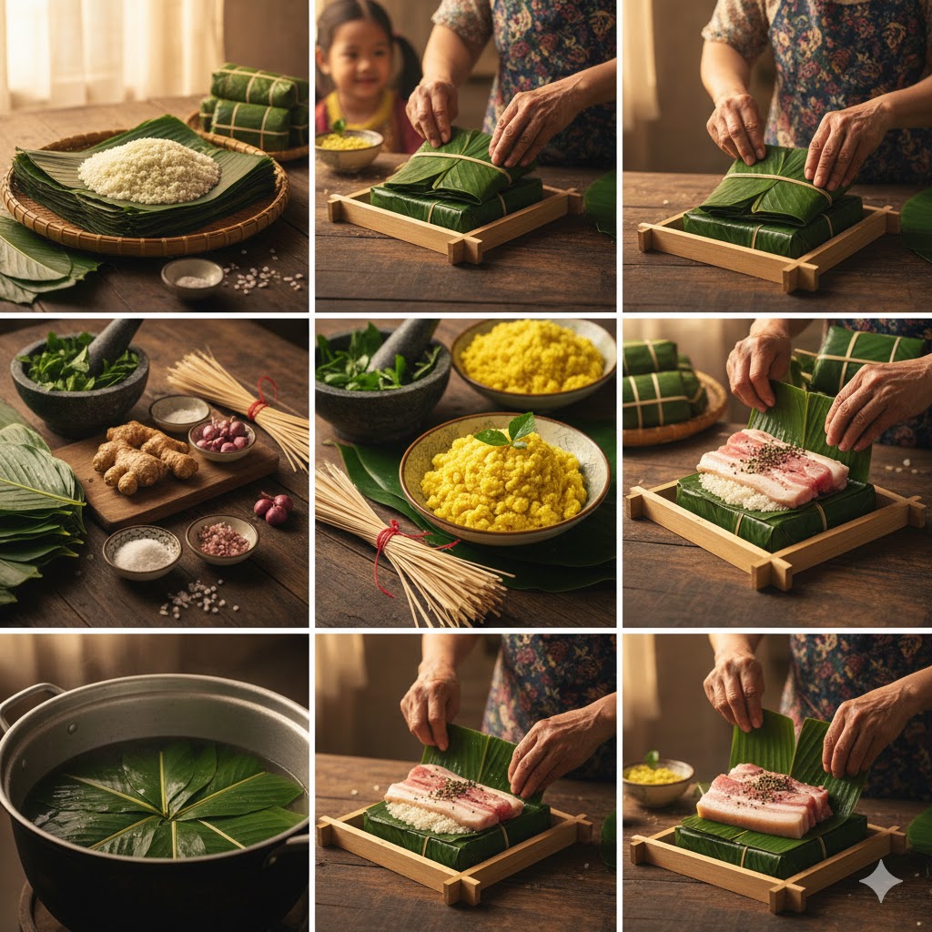 Các bước gói bánh chưng chi tiết nhất