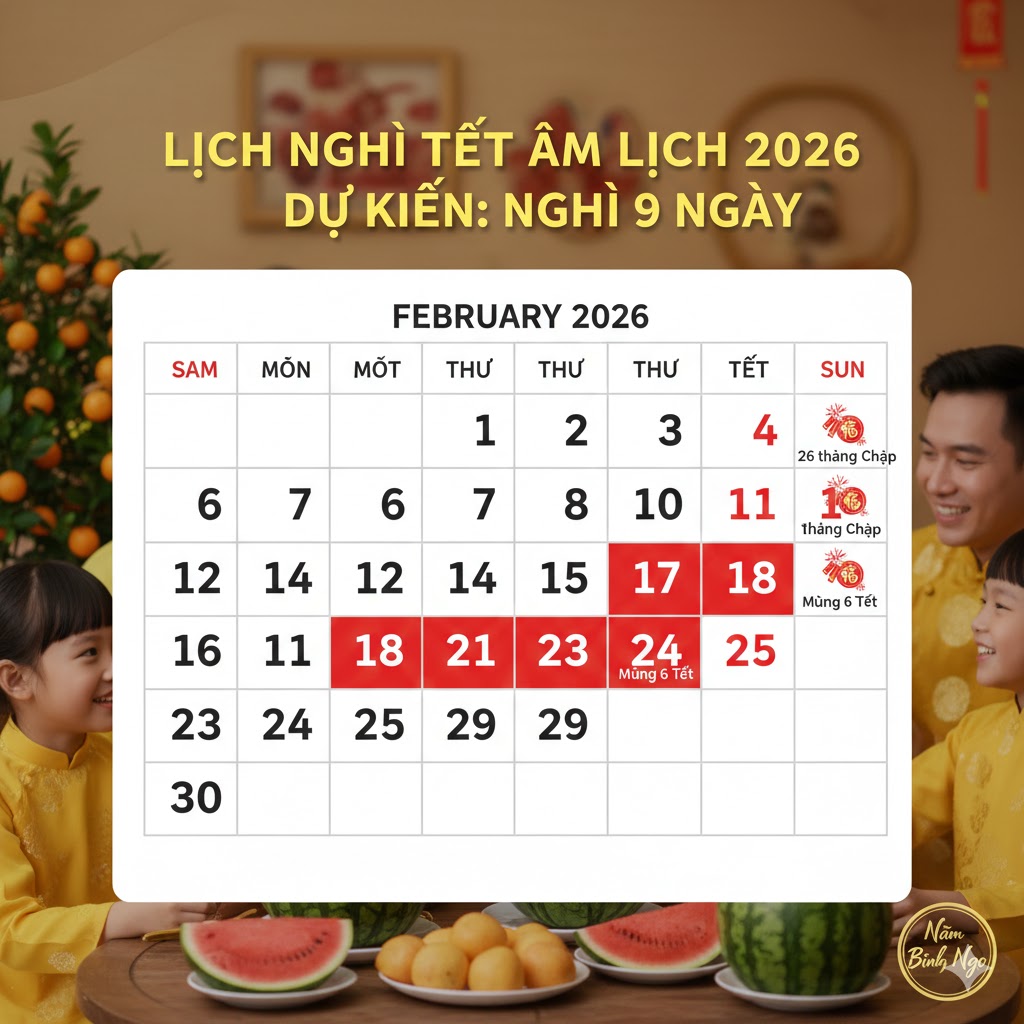 Lịch nghỉ ngày tết âm Lịch 2026