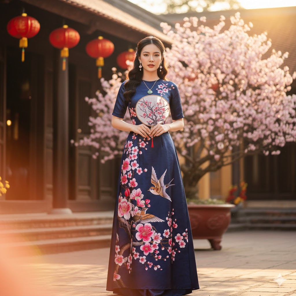 Trang phục có họa tiết hoa nổi bật khi chơi tết